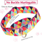 Wide Martingale Dog Collar - Heavy-Duty Escape-Proof Training Collar for Medium, Large & XL Dogs | Big & Thick No Pull Adjustable Design (Colored Triangle M)