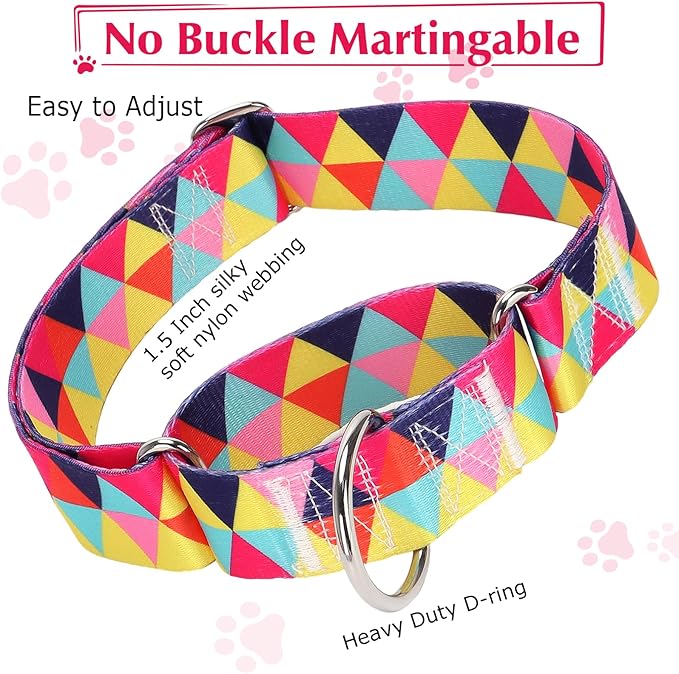Wide Martingale Dog Collar - Heavy-Duty Escape-Proof Training Collar for Medium, Large & XL Dogs | Big & Thick No Pull Adjustable Design (Colored Triangle M)