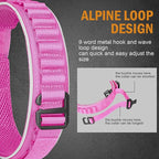 HYDEME Tactical Dog Collar, Alpine Loop Adjustable Military Training Nylon Dog Collars with Handle and Reflective for Small Medium Large Dogs, with Airtags Protective Case & Patches.(M,Pink)