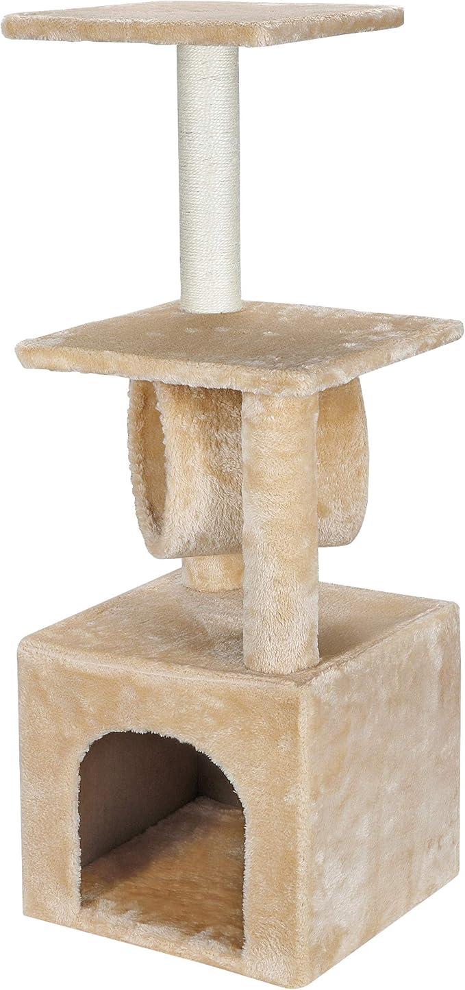 37" Multi-Level Cat Tree Activity Tower Climber Tower Cat House Furniture w/Condos Platform Tunnel Scratching Posts for Kittens