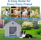 Dog House Indoor Outdoor for Small to Large Sized Dogs Resin Outdoor Dog House with Ventilation Puppy Shelter with Elevated Floor, Easy to Assemble, Blue