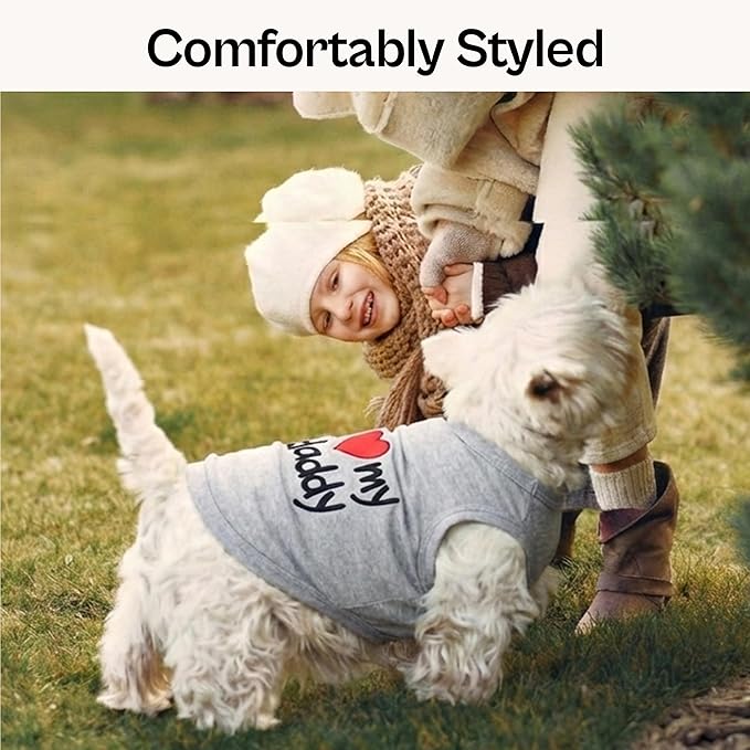 Parisian Pet Dog Shirt - 100% Cotton Shirts for Medium Dogs - Grey Sleeveless Dogs Clothes - Lightweight and Breathable Puppy Clothes - Stretchy Dog Apparel - I Love My Daddy T Shirt for Pet