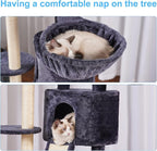 Hey-brother Cat Tree with Scratching Board, Cat Tower with Padded Plush Perch and Cozy Basket, Multi-Platform for Jump, Smoky Gray MPJ005G