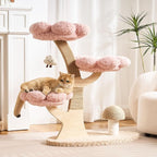 Modern Cat Tree Tower for Indoor Cats Large Adult, 37 inch Flower Cat Tree with Scratching Post, Luxury Aesthetic Cat Tree with Cloud-Soft Flower Perches and Physical Mouse-Sound Hanging Toy
