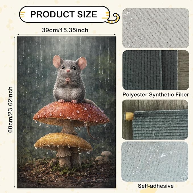 Nuxovilar Cat Scratching Mat 15.3x23.6 Inches Polyester Synthetic Fiber, Mouse on Mushrooms in Rain Print, wall cat Scratcher, Scratch pad, Home Decor, Patio, Sunroom (2pcs)