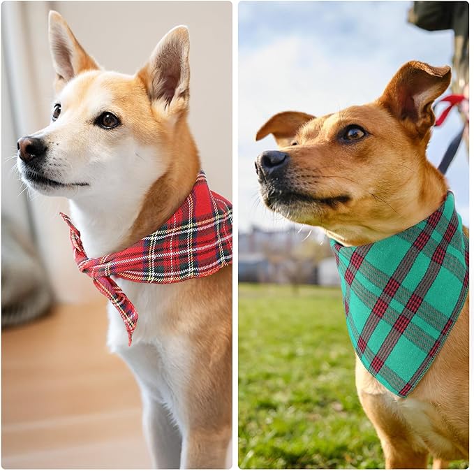 Segarty 10 Pack Dog Bandanas Triangle, 22.8"x15.7" Washable Plaid Bibs Accessories Bulk for Small Medium Dogs Cats Large Puppy, Adjustable Pet Scarf Reversible Boy Pets Birthday Kerchief