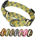 Kazazoo Martingale Collar for Dogs with Quick Release Buckle Adjustable Soft Durable Dog Collar for Small Medium Large No Pull Training Dog Collars-Yellow&Blue Plaid L