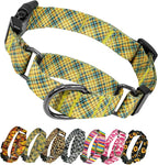 Kazazoo Martingale Collar for Dogs with Quick Release Buckle Adjustable Soft Durable Dog Collar for Small Medium Large No Pull Training Dog Collars-Yellow&Blue Plaid L