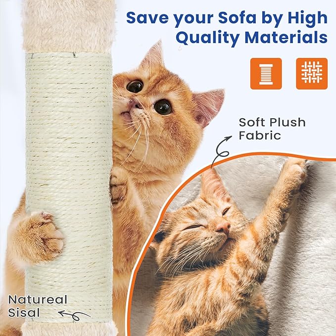 Cat Tree 82 in Multi-Level Cat Tower for Indoor Cats, Heavy Duty Large Cat Tree with Sisal Scratching Posts, Hammock, 2 Perches, 2 Condos, 2 Hanging Baskets, Beige