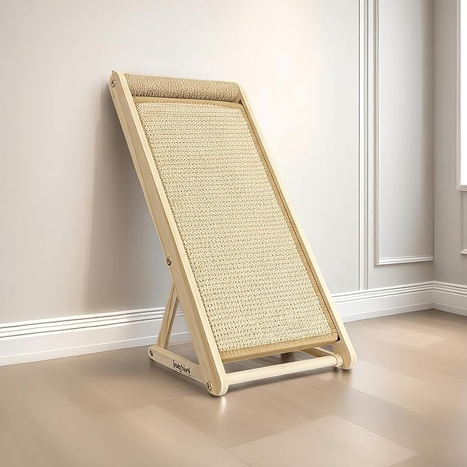 Cat Scratching Pad with 100% Sisal, Stable Triangle Design, 2-Step No-Tool Assembly, 22" Wooden Ramp to Protect Furniture & Sofa, Natural Incline Board for Indoor Cats (Brown)