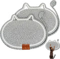 2 PC Cat Scratcher Mat - Natural Cotton Rope Oval Horizontal Scratch Pad (11''x13.7'') with Dangling Ball Toy, Cat Ear Design, Furniture Protector for Floor/Wall, Durable Handmade (Grey, 2 PC)