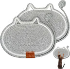 2 PC Cat Scratcher Mat - Natural Cotton Rope Oval Horizontal Scratch Pad (11''x13.7'') with Dangling Ball Toy, Cat Ear Design, Furniture Protector for Floor/Wall, Durable Handmade (Grey, 2 PC)