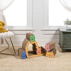 CSR1005A Kazoku 15.63" Modern Cardboard 5-in-1 Family Cat Cave Scratcher with Catnip and Pull-Out Design, Multi-Colored