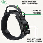 Tactical Military Collar - Adjustable Nylon, Heavy Duty Metal Buckle with Handle for Dog Training, with Patches (L, Black)