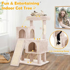 36 Inches Cat Tree for Indoor Cats, Multi-Level Cat Tower with Scratching Posts, Ramp, Plush Perch & 2 Condos, Stable for Multiple Cats Kittens House & Small Room, Beige