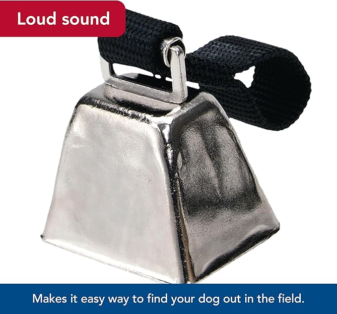 Water & Woods Nickel Cow Bell for Dogs by Coastal Pet - Durable Noise Maker - Easy Attachment - Nickel-Plated Material with Nylon Handle - Black, Small
