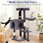 BLKMTY 36" Cat Tree Tall Cat Tower for Indoor Cats Condo Climber with Scratching Post, Climbing Stand, Plush Top Perch and Mouse Toy Cats Playhouse Kitty Activity Trees with Hammock, Light Gray
