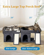 XL Cat Tree Tower for Large Adult Cats 20 lbs+, 25in Perch Bed, Condo Cave for Indoor Medium Kittens Rabbit Ferret Pet, Sisal Scratchers, Extra Large