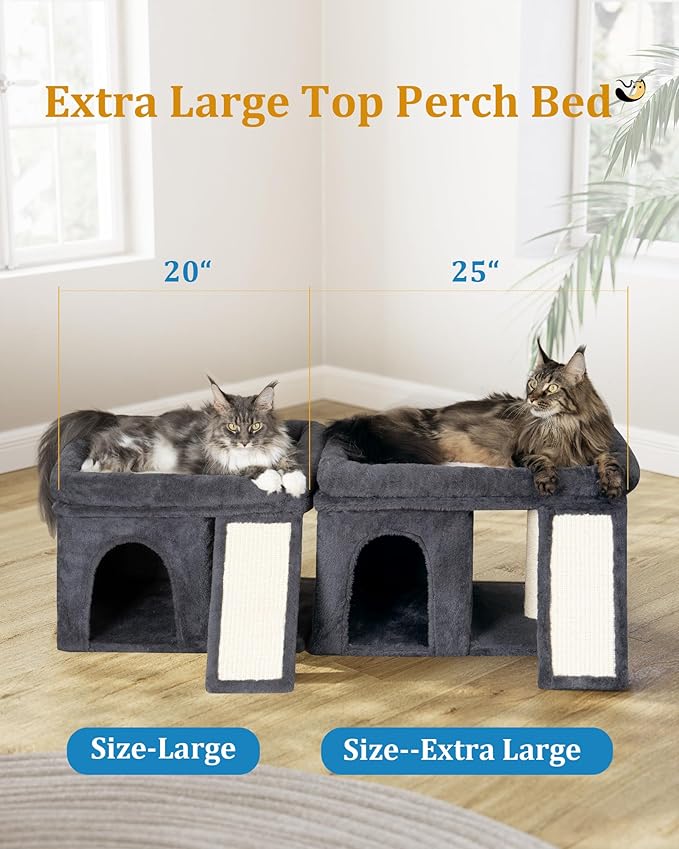 XL Cat Tree Tower for Large Adult Cats 20 lbs+, 25in Perch Bed, Condo Cave for Indoor Medium Kittens Rabbit Ferret Pet, Sisal Scratchers, Extra Large