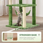 61-Inch Tall Cat Tree Tower with Scratching Post, Multi-Functional Cat Shaped Design Tower with Hammock, Scratcher, Pompoms, for Climbing, Lounging and Playing,Green