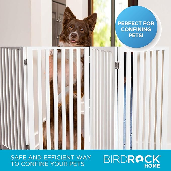INTERNET'S BEST Dog Gate Indoor Freestanding Pet Barrier, Folding Wood Dog Fence, Extra Wide Doorway Puppy Gate, Indoor Animal Privacy Panel, Wooden Cat Fence - 4 Panel - 36", White