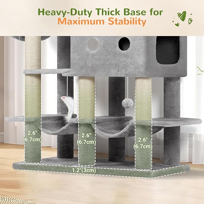 Globlazer 81in Multi-Level Larger Cat Tree Tower Condo Indoor Furniture Activity Center with Oversized Plush Cat Bed/Baskets/Full-Sisal Scratching Posts and Hammock/S81/Light Gray