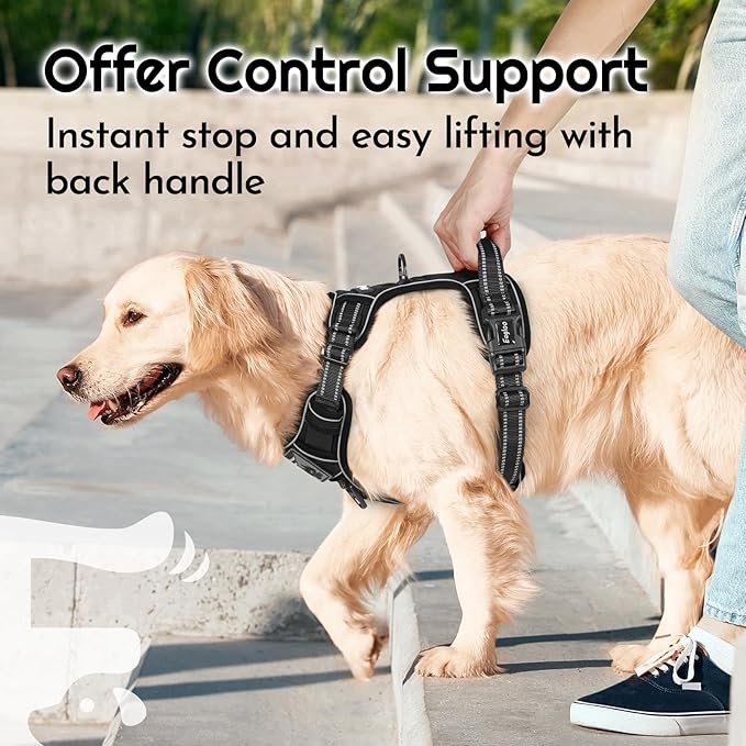 Eagloo Dog Harness for Large Dogs, Easy Wearing with 3 Quick-Release Buckles, Adjustable No Pull Pet Harness with MOLLE System, No Choke Reflective Vest with Control Handle, Black, L