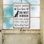 Wood Decorative Signage, DOGSlivehere, 12 x 8 inches, Funny Front Door Sign for Home Decor, Crazy Dogs Live Here - Please Do Not Knock Or Ring Doorbell