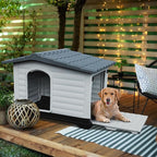 YITAHOME 2-Door Large Dog House with Elevated Base & Cushion, Plastic Pet House for Small and Medium Dogs, Easy Assembly, Waterproof for Indoor/Outdoor Use (36''L x 27.1''W x 26''H)