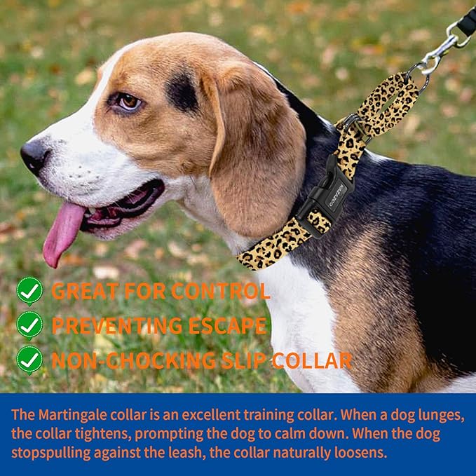 Kazazoo Martingale Collar for Dogs with Quick Release Buckle Adjustable Soft Durable Dog Collar for Small Medium Large No Pull Training Dog Collars-Brown Leopard L