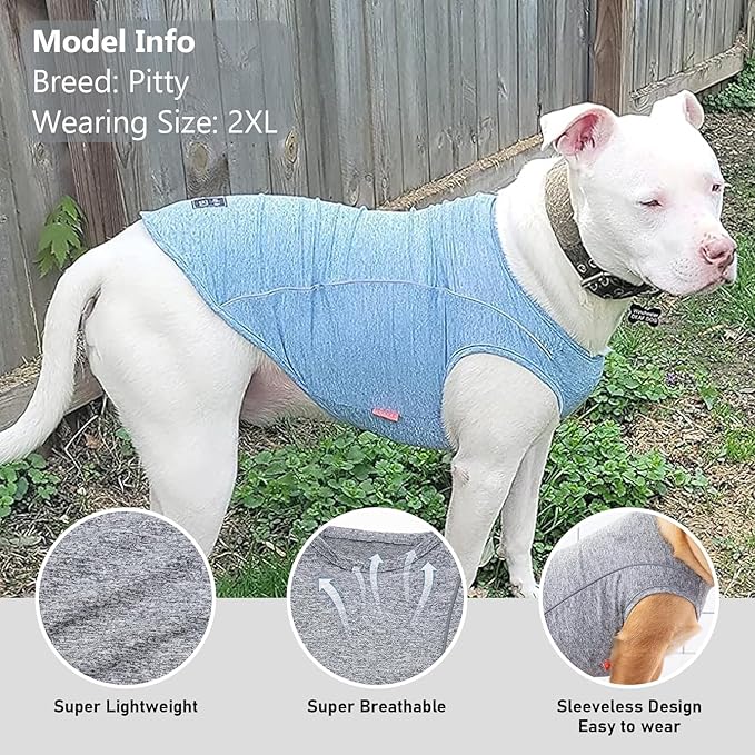 KYEESE Reflective Dog Shirt, Lightweight Sun Protection Dog T Shirts for Medium Large Dogs, Breathable Sleeveless Pet Tank Top High Visibility Summer Dogs Clothes for Night Walking Outdoor, Grey, 2XL
