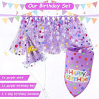 2 Pack Dog Birthday Dress Girl Dog Birthday Bandana with Hat and Dress Girl Set Puppy Party Supplies, Cute Tutu Skirt Outfit for Small Medium Large Dogs Decorations (Purple)
