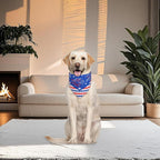 4th of July Dog Bandana for Medium Large Dogs - Double-Sided Patriotic USA Flag Fireworks Tie-On Scarf, Red White Blue for Boy or Girl Pups, 14-18" Neck