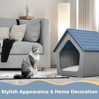 Dog House Indoor Outdoor Cat House Animal Shelter Water Resistant Easy Assembly Sturdy Dog Kennel with Air Vents and Elevated Floor(Blue, 23.4 * 22.6 * 22.8in)