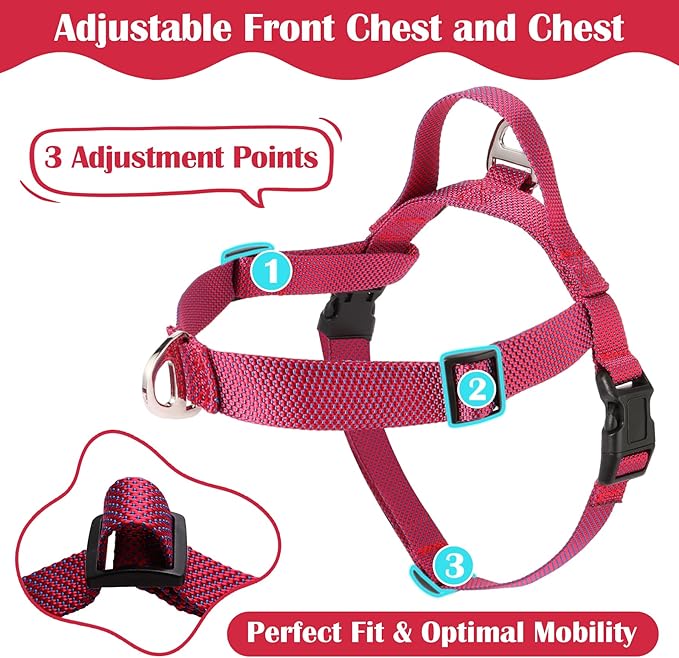 Annchwool No Pull Dog Harness with Front Clip and Easy Control Handle-Belly & Chest Adjustable Dog Harness and Leash Set for Medium Large Dogs-Heavy Duty Vest Harnesses Easy for Walking(Red,M)