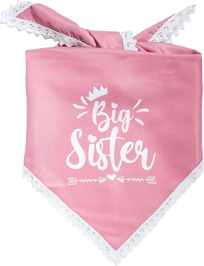 Big Sister Dog Bandana for Pregnancy Announcement, Handkerchief and/or Scarf Accessory for Dog, Warm Pink Color, Fits Medium to Large Dogs, Gender Reveal Prop for Expecting Mothers