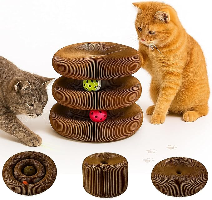 Interactive Cat Toy, Kitty Curls Cat Scratcher, Twisty Paws Cat Scratching Post, Kitty Kurls Magic Organ Cat Scratch Pad with Ball Toy for Indoor Cats, for Kitty kurlz Modern Cat Scratching Board
