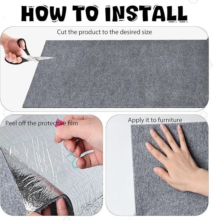 Scratch Pad for Cats DIY Climb Cat Scratcher Mat Trimmable Couch Protector Cats Scratching Protector Self-Adhesive Carpet for Furniture Wall Indoor Light Gray