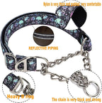 Martingale Dog Collar with Chain,Skull Reflective Nylon Soft Padded Adjustable Choke Collar for Large Breed Dogs, Medium, XL, XXL - Training & Walking Collar(Skull XXL)
