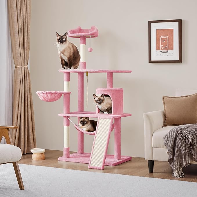 Topeakmart Cat Tower for Indoor Cats 63.5inch, Cat Furniture Condo with Scratching Posts as Kitten Activity Center, Pink