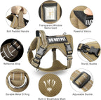 Tactical Dog Harness and Leash Set Medium Sized Dog,Heavy Duty No Pull Service Dog Vest and 10 Patches with Dog Seat Belt,Reflective Adjustable Pet Harness for Training Walking Hiking Brown M