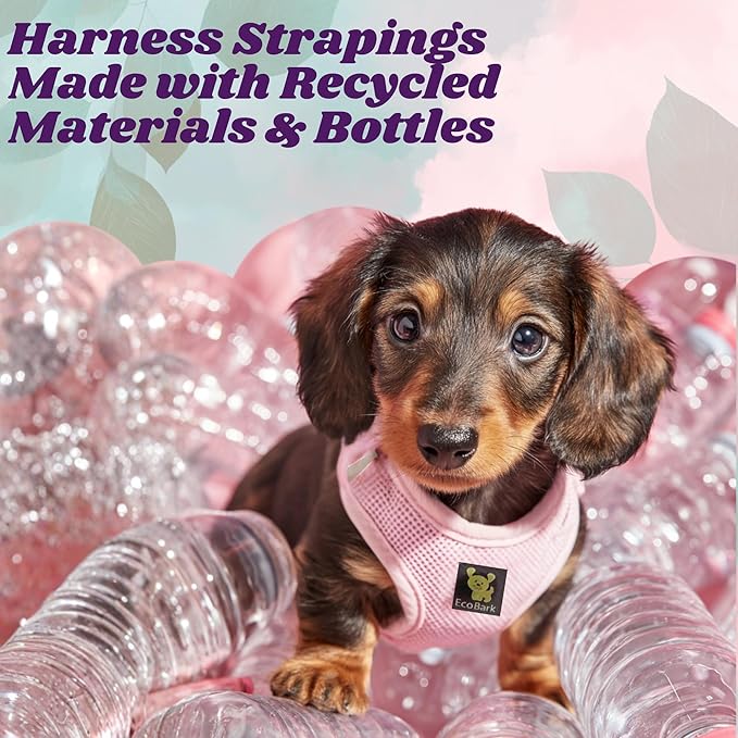 EcoBark Step in Dog Harness - Eco-Friendly Small Breed Dog Harnesses for XXS, XS, and Small Dogs - Reflective and Adjustable Mini Body Halter Vest - Tiny Soft Mesh Toy Breed Harness (Baby Pink, XS)