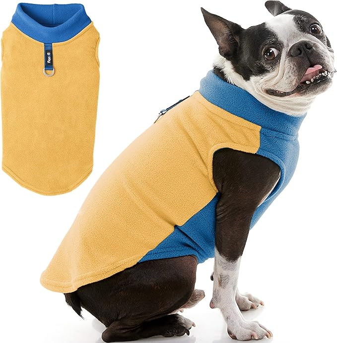 Gooby Half Stretch Fleece Vest Dog Sweater - Honey Mustard, X-Large - Warm Pullover Fleece Dog Jacket with D-Ring Leash for Small to Medium Dogs