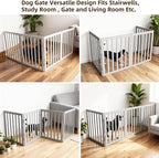 ZJSF Freestanding Indoor Dog Gate for House Foldable Wood Grey Puppy Gate for Doorways Pet Gate for Stairs Extra Wide Pet Fence 32" Height 4 Panels