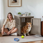 Dog House - Resin Outdoor Dog Kennel with Ventilated Design, Waterproof Dog Bed Shelter for Backyard, Garden & Patio