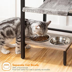 HOOBRO Wooden Cat Tree, Versatile Cat Tower with Scratching Post, Cat Hammock and Food Bowls, 4-Tier Pet House for Indoor Cats, Multi-Cat Families, Greige BG34MZ03
