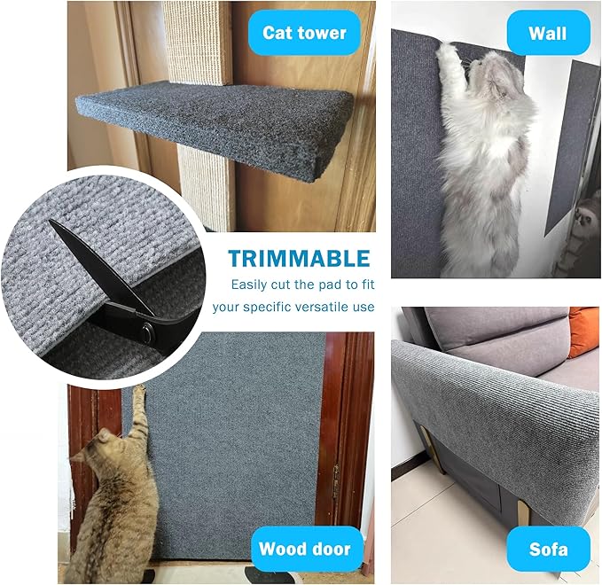 Self Adhesive Cat Scratch Mat to Protect Furniture,16 x 78 in, Couch Protector from Cat Claws Scratching (Gray)