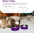 Dog Bowl, Stainless Steel Dog Food and Water Bowl with Non Slip Quiet Bottom, Easy to Clean, Dishwasher Safe, 64oz, Purple