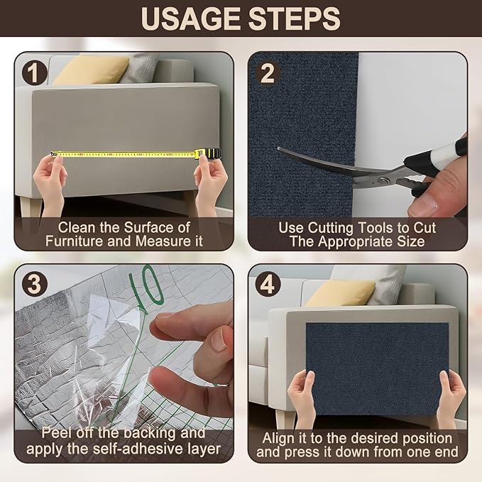 Cat Scratch Couch Furniture Protector, Self-Adhesive & Cuttable Furniture Scratch Protector Pad, Wear-Resistant Wall & Sofa Guard, Multi-Functional Cat Scratcher Dark Gray