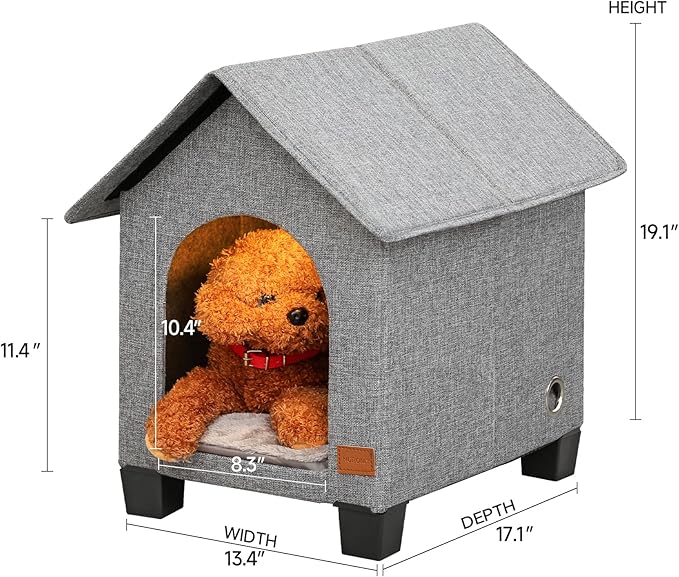 Indoor Small Dog House with Warm Plush Mat and Elevated Feet,Soft Puppy House Dog Bed for Small Dog and Cat,Max Pets Size 15.7 X 11.4 Inches